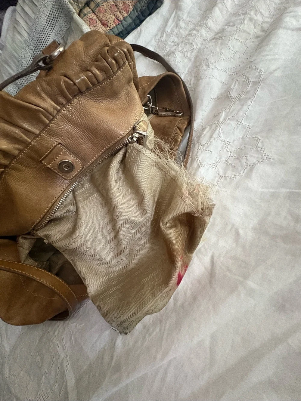 Prada Brown Napa New Leather Hobo Tote USED Condition! See photos